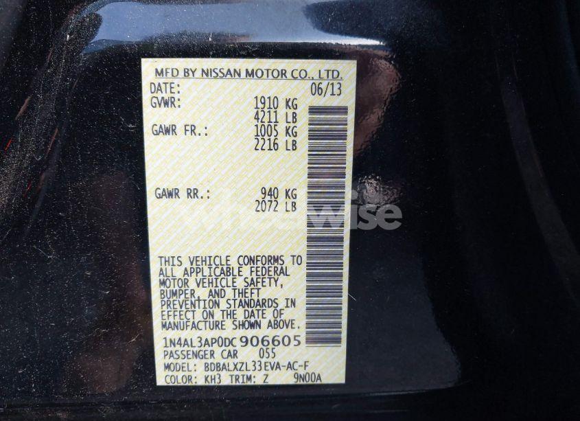 Photo 9 of 2013 Nissan Altima 2.5 SL (VIN 1N4AL3AP0DC906605)