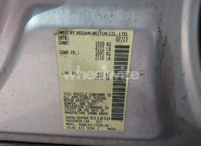 Photo 9 of 2013 Nissan Altima 2.5 SL (VIN 1N4AL3AP0DC921850)