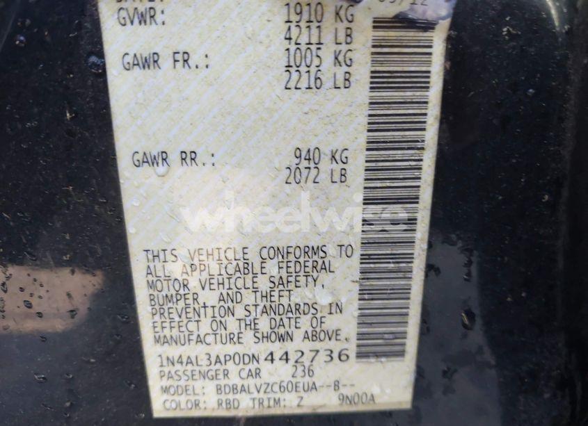 Photo 9 of 2013 Nissan Altima 2.5 SL (VIN 1N4AL3AP0DN442736)