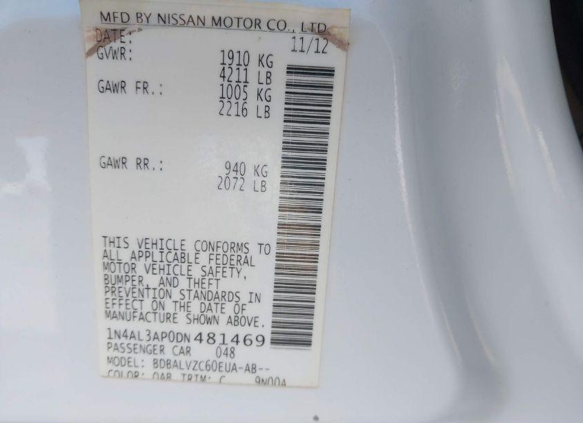 Photo 9 of 2013 Nissan Altima 2.5 SL (VIN 1N4AL3AP0DN481469)