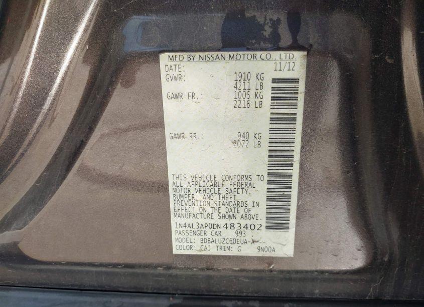 Photo 9 of 2013 Nissan Altima 2.5 SV (VIN 1N4AL3AP0DN483402)