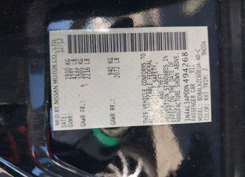 Photo 9 of 2013 Nissan Altima 2.5 SL (VIN 1N4AL3AP0DN494268)