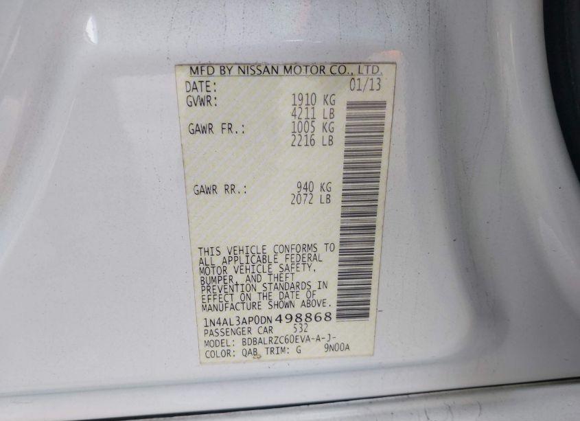 Photo 9 of 2013 Nissan Altima 2.5 S (VIN 1N4AL3AP0DN498868)