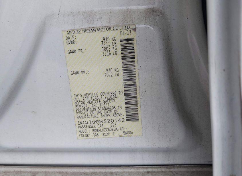 Photo 9 of 2013 Nissan Altima 2.5 SL (VIN 1N4AL3AP0DN520142)