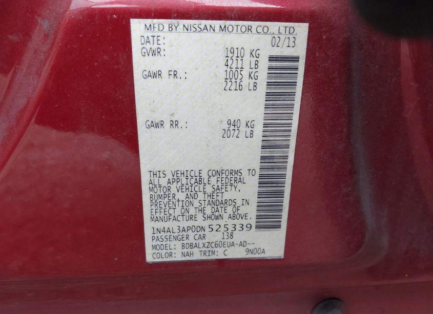 Photo 9 of 2013 Nissan Altima 2.5 SL (VIN 1N4AL3AP0DN525339)