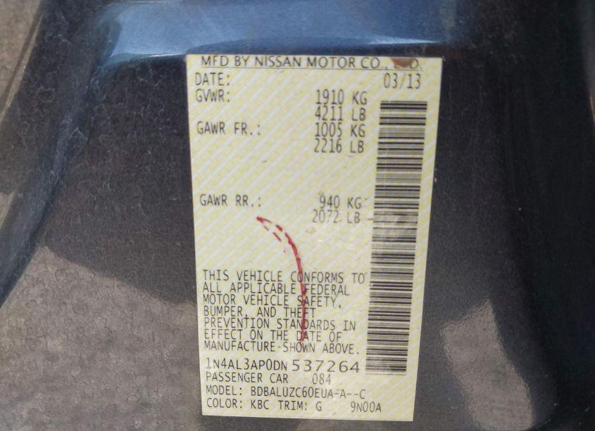 Photo 9 of 2013 Nissan Altima 2.5 SV (VIN 1N4AL3AP0DN537264)