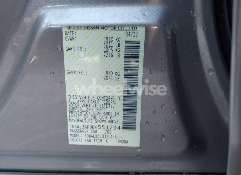 Photo 9 of 2013 Nissan Altima 2.5 SL (VIN 1N4AL3AP0DN551794)