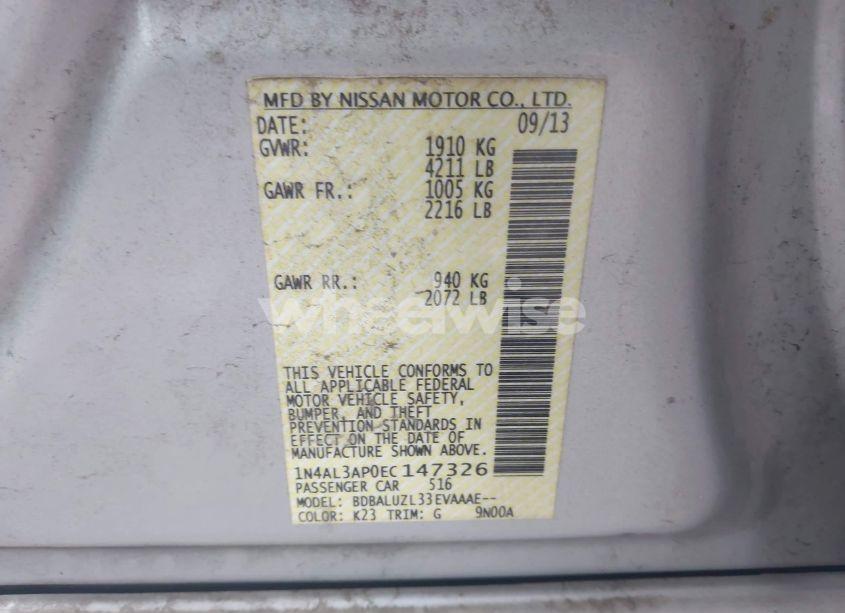 Photo 9 of 2014 Nissan Altima 2.5 SV (VIN 1N4AL3AP0EC147326)