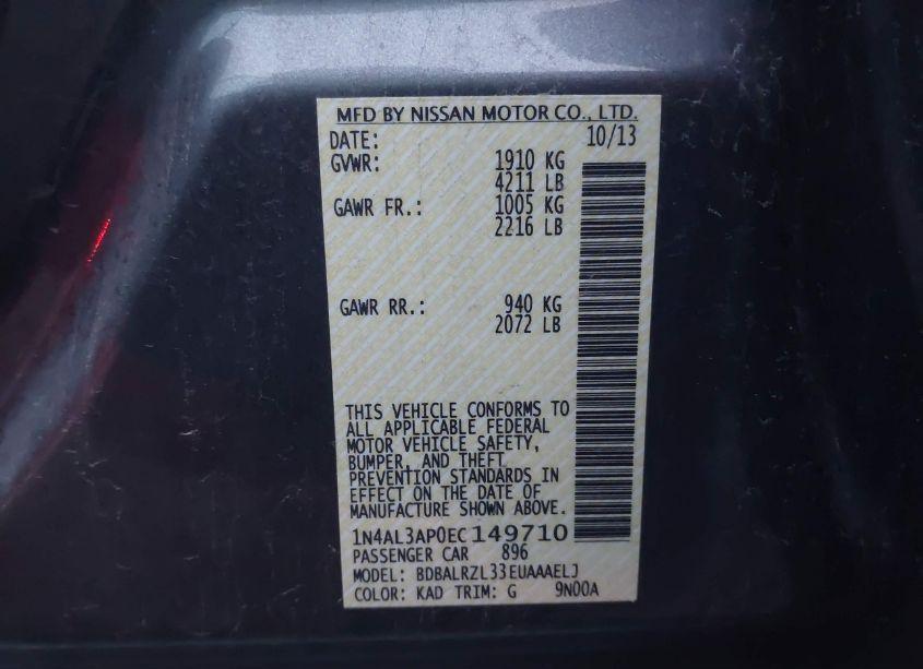 Photo 9 of 2014 Nissan Altima 2.5 S (VIN 1N4AL3AP0EC149710)