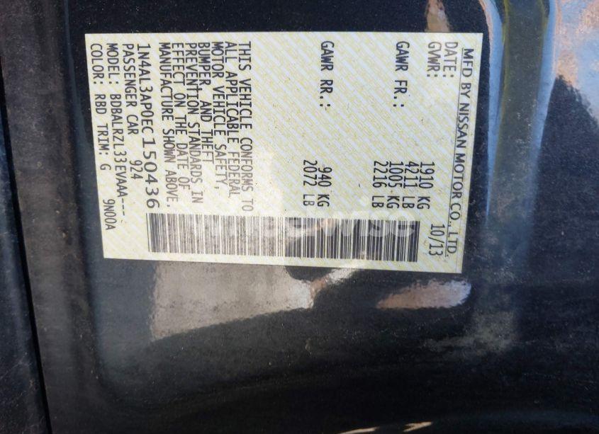 Photo 9 of 2014 Nissan Altima 2.5 S (VIN 1N4AL3AP0EC150436)