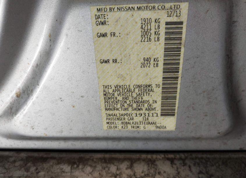 Photo 9 of 2014 Nissan Altima 2.5 S (VIN 1N4AL3AP0EC193111)