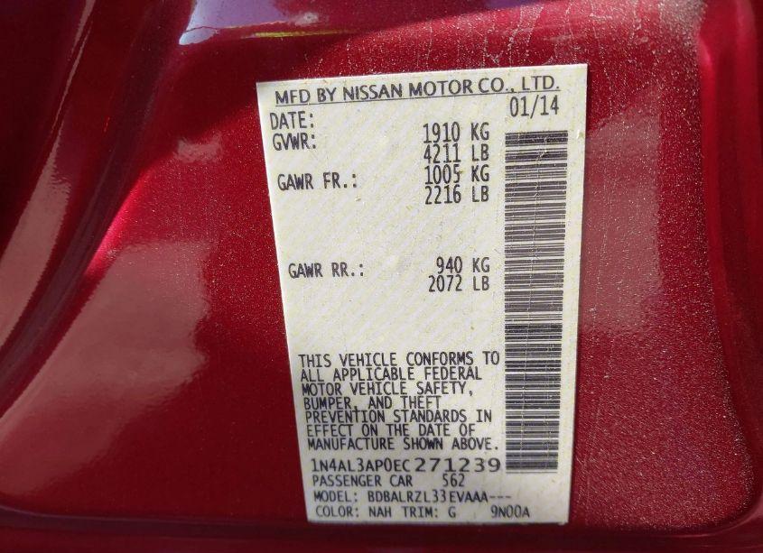 Photo 9 of 2014 Nissan Altima 2.5/2.5 S/2.5 SL/2.5 SV (VIN 1N4AL3AP0EC271239)