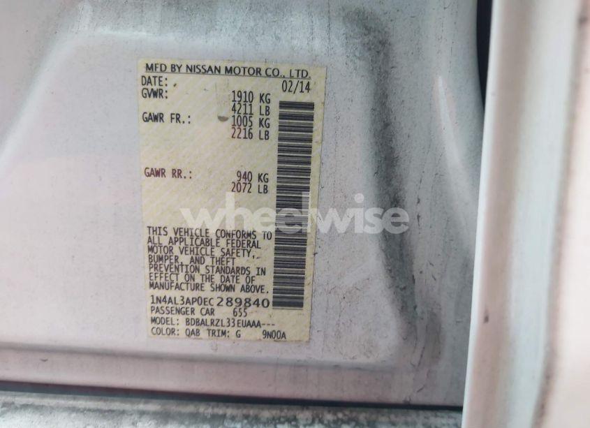 Photo 9 of 2014 Nissan Altima 2.5/2.5 S/2.5 SL/2.5 SV (VIN 1N4AL3AP0EC289840)