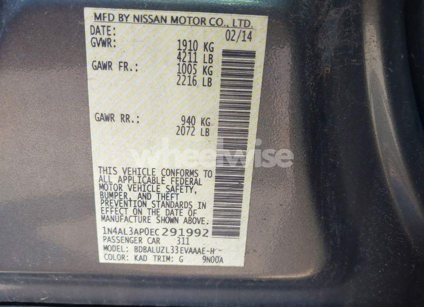 Photo 9 of 2014 Nissan Altima 2.5 SV (VIN 1N4AL3AP0EC291992)