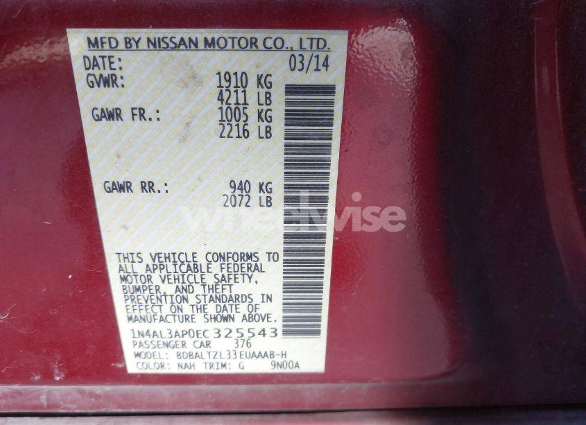 Photo 9 of 2014 Nissan Altima 2.5 SV (VIN 1N4AL3AP0EC325543)