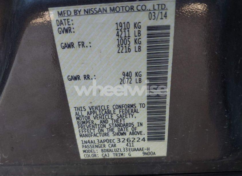 Photo 9 of 2014 Nissan Altima 2.5 SV (VIN 1N4AL3AP0EC326224)