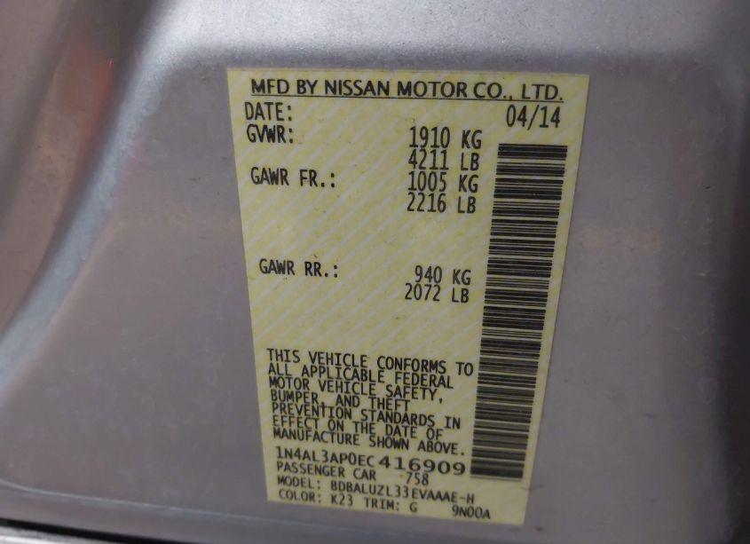 Photo 9 of 2014 Nissan Altima 2.5 SV (VIN 1N4AL3AP0EC416909)