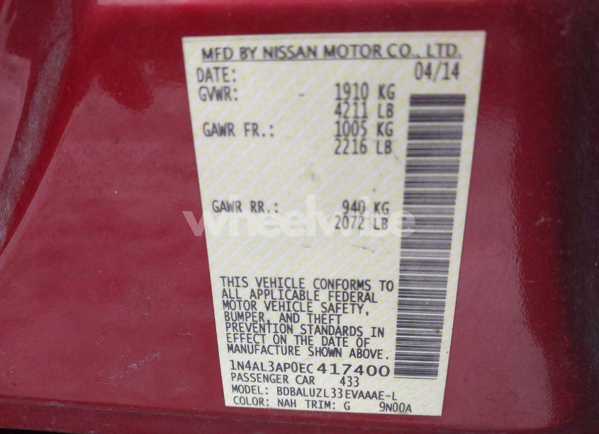 Photo 9 of 2014 Nissan Altima 2.5 SV (VIN 1N4AL3AP0EC417400)