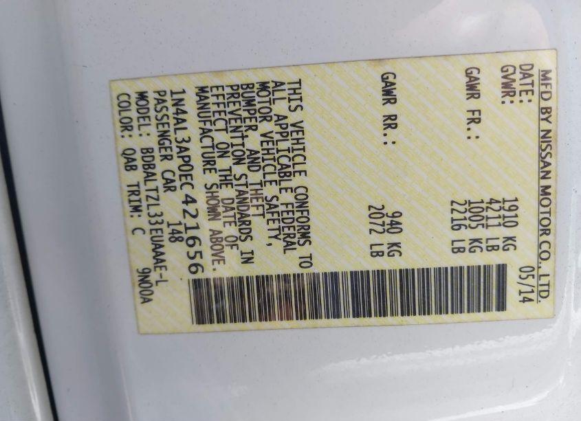 Photo 9 of 2014 Nissan Altima 2.5 SV (VIN 1N4AL3AP0EC421656)