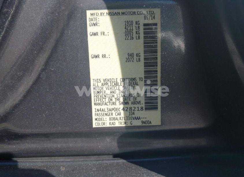 Photo 9 of 2014 Nissan Altima 2.5 S (VIN 1N4AL3AP0EC428218)