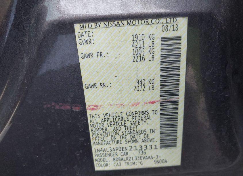 Photo 9 of 2014 Nissan Altima 2.5 S (VIN 1N4AL3AP0EN213331)