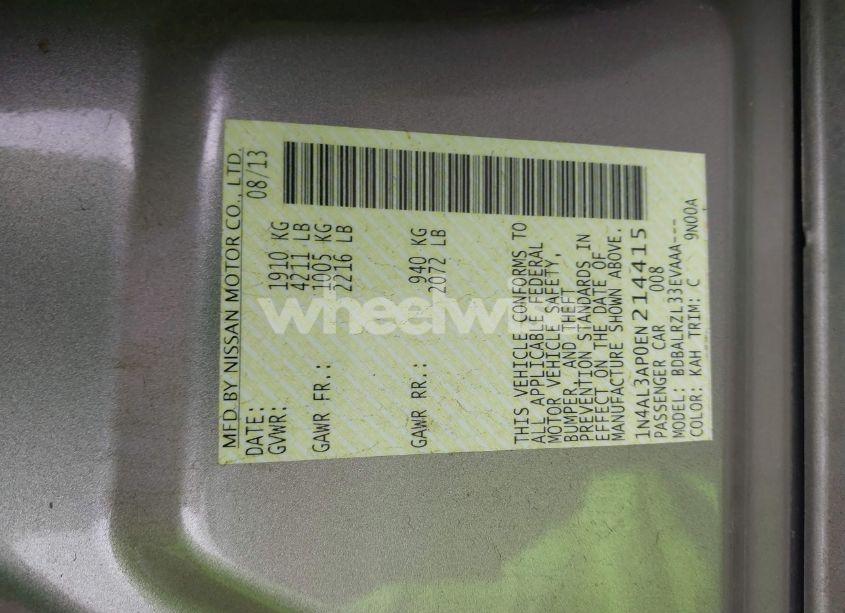 Photo 9 of 2014 Nissan Altima 2.5 S (VIN 1N4AL3AP0EN214415)