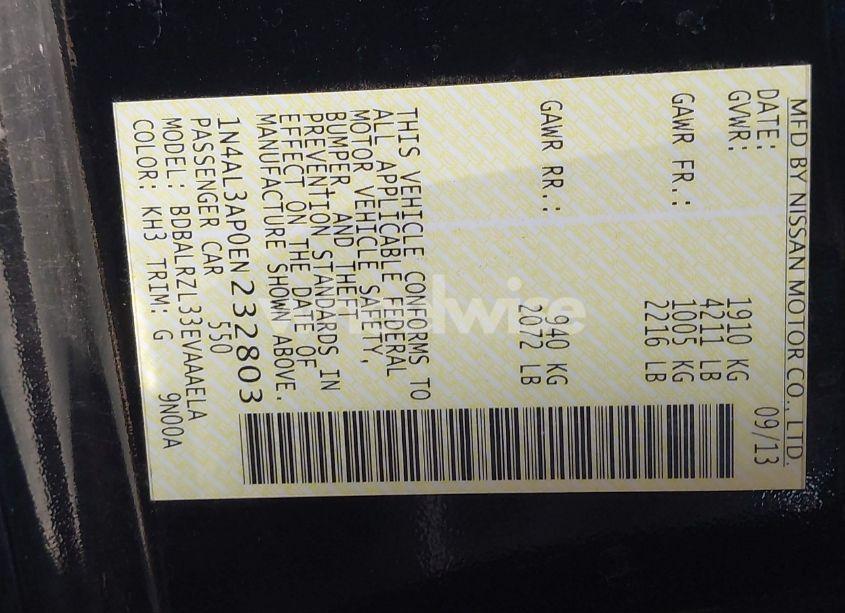 Photo 9 of 2014 Nissan Altima 2.5 S (VIN 1N4AL3AP0EN232803)