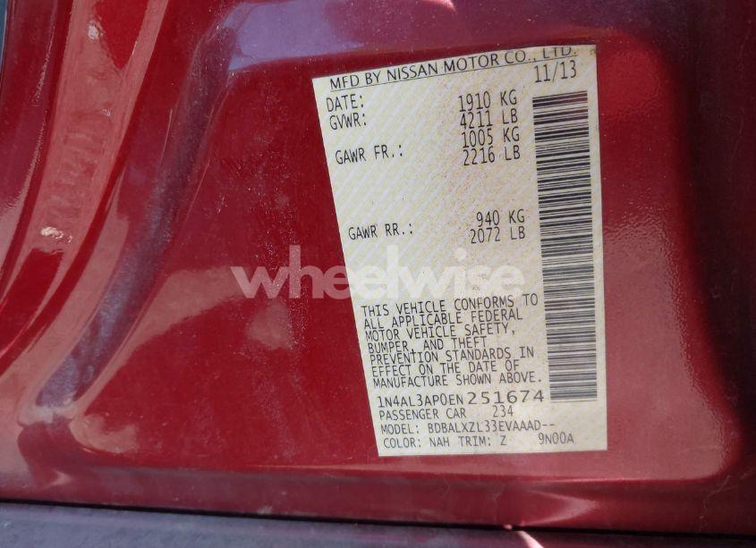 Photo 9 of 2014 Nissan Altima 2.5 SL (VIN 1N4AL3AP0EN251674)