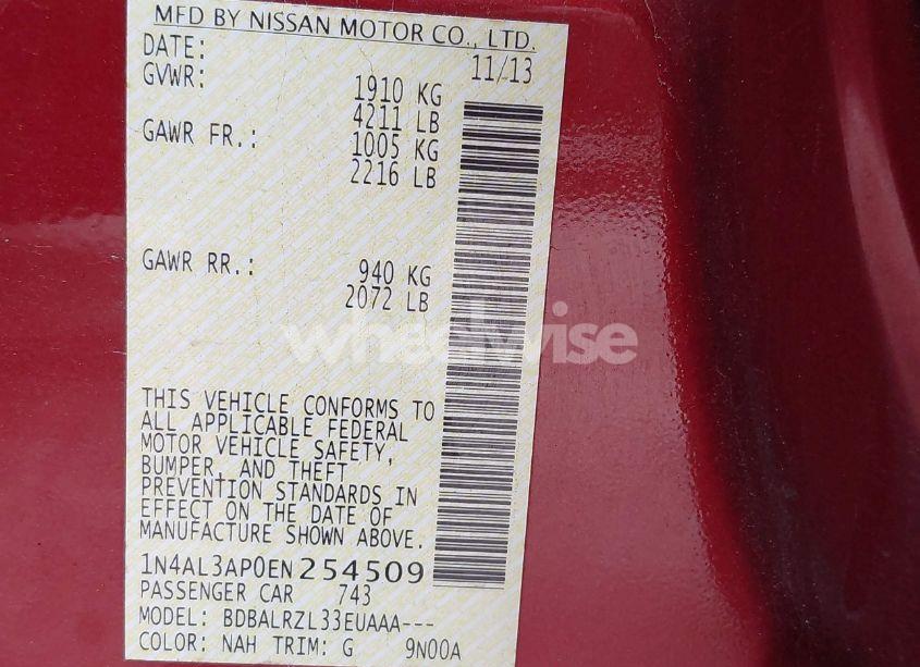 Photo 9 of 2014 Nissan Altima 2.5 S (VIN 1N4AL3AP0EN254509)