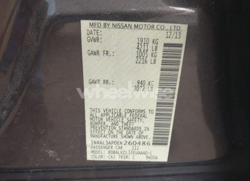 Photo 9 of 2014 Nissan Altima 2.5 SL (VIN 1N4AL3AP0EN260486)