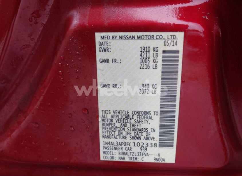 Photo 9 of 2015 Nissan Altima 2.5 SL (VIN 1N4AL3AP0FC102338)