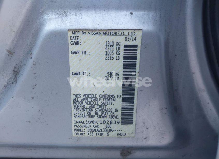 Photo 9 of 2015 Nissan Altima 2.5 (VIN 1N4AL3AP0FC102839)