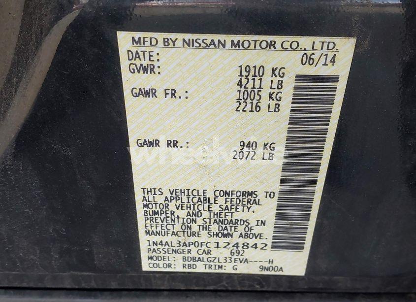 Photo 9 of 2015 Nissan Altima 2.5 S (VIN 1N4AL3AP0FC124842)