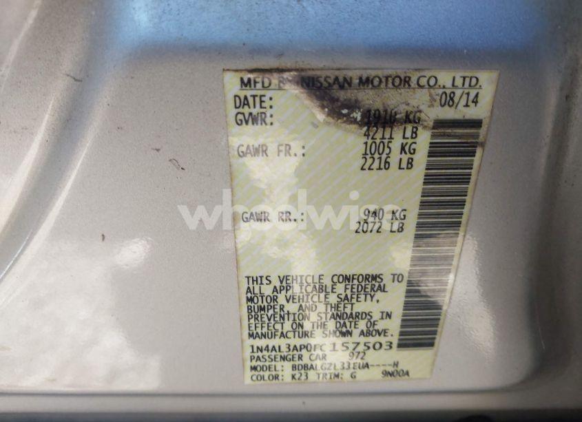 Photo 9 of 2015 Nissan Altima 2.5 S (VIN 1N4AL3AP0FC157503)