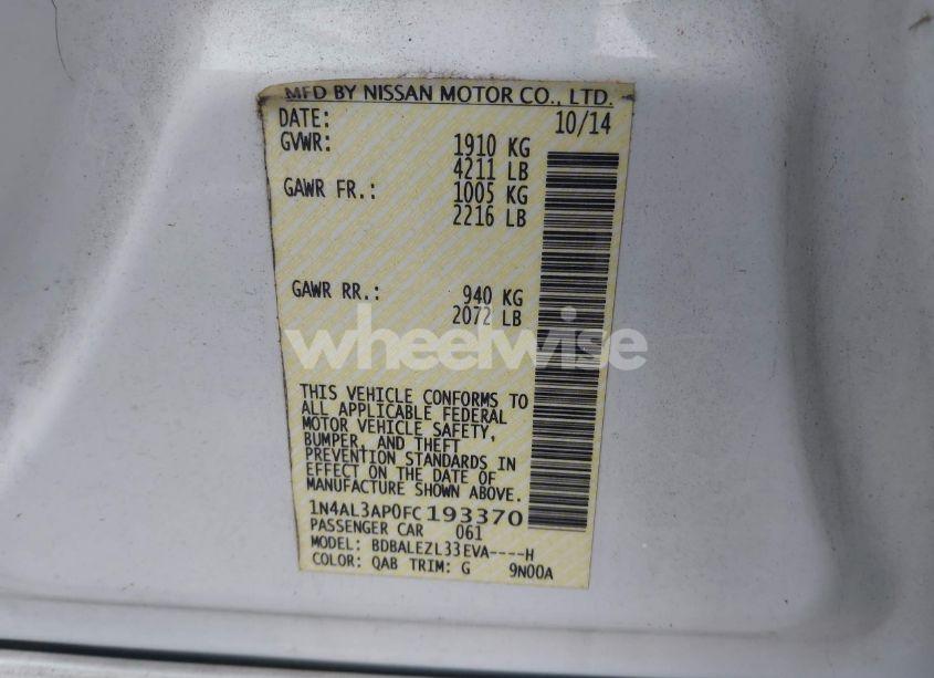 Photo 9 of 2015 Nissan Altima 2.5 S (VIN 1N4AL3AP0FC193370)