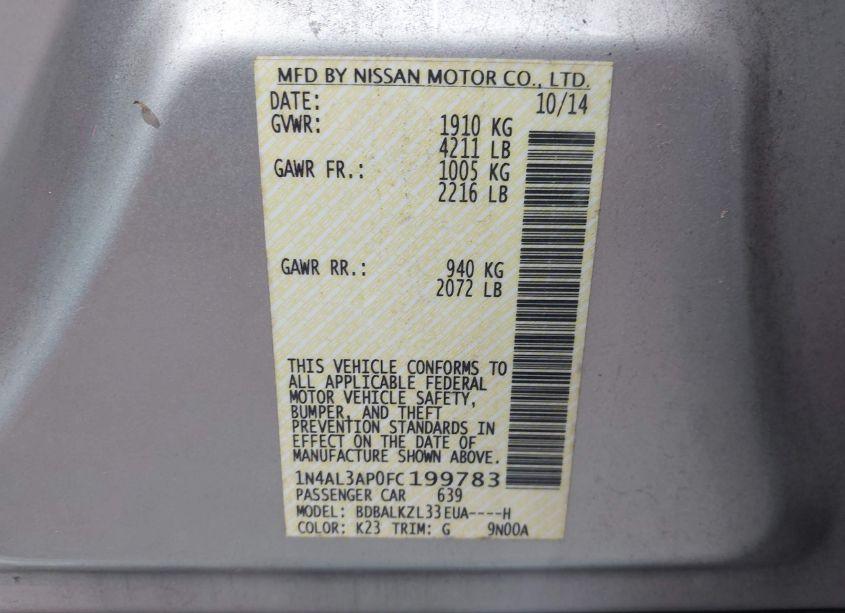 Photo 9 of 2015 Nissan Altima 2.5 SV (VIN 1N4AL3AP0FC199783)