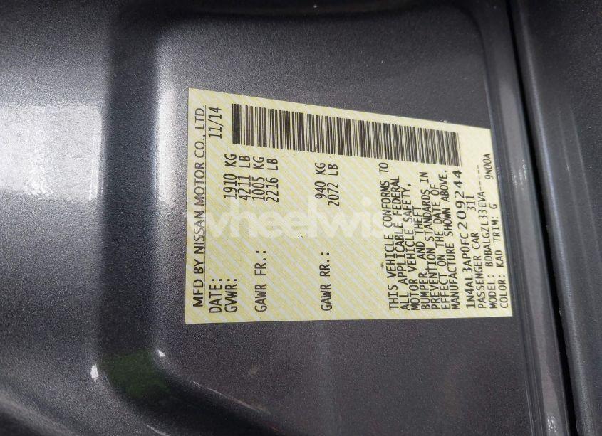 Photo 9 of 2015 Nissan Altima 2.5/2.5 S/2.5 SL/2.5 SV (VIN 1N4AL3AP0FC209244)