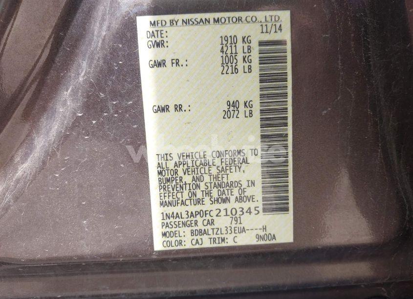 Photo 9 of 2015 Nissan Altima 2.5 SL (VIN 1N4AL3AP0FC210345)