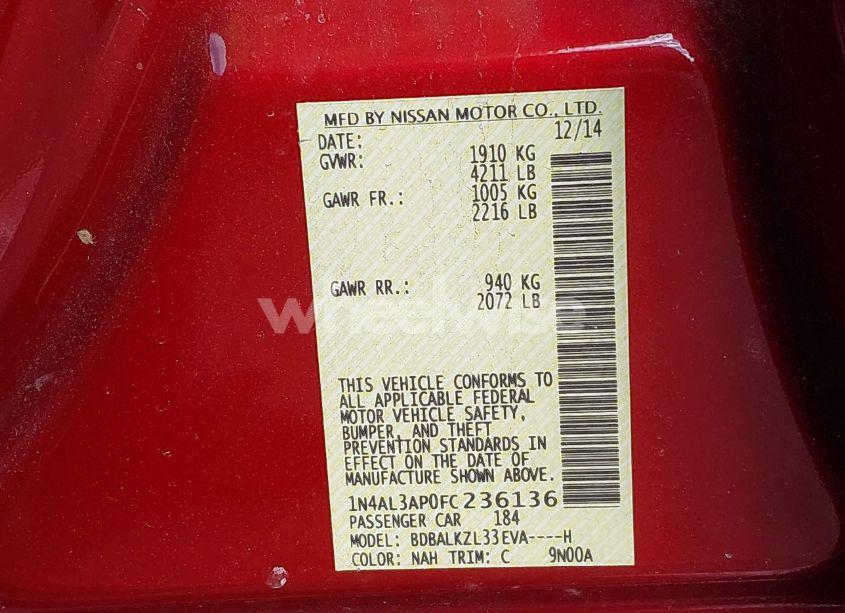 Photo 9 of 2015 Nissan Altima 2.5 SV (VIN 1N4AL3AP0FC236136)