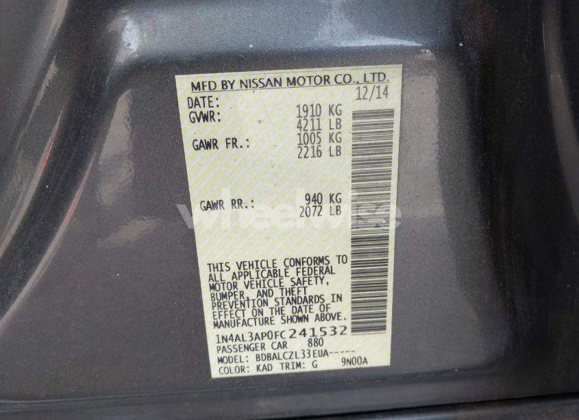 Photo 9 of 2015 Nissan Altima 2.5/2.5 S/2.5 SL/2.5 SV (VIN 1N4AL3AP0FC241532)