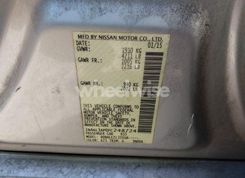 Photo 9 of 2015 Nissan Altima 2.5/2.5 S/2.5 SL/2.5 SV (VIN 1N4AL3AP0FC248724)