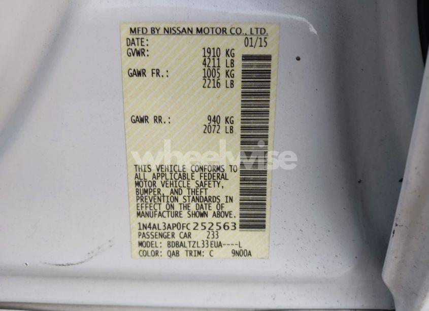 Photo 9 of 2015 Nissan Altima 2.5 SL (VIN 1N4AL3AP0FC252563)