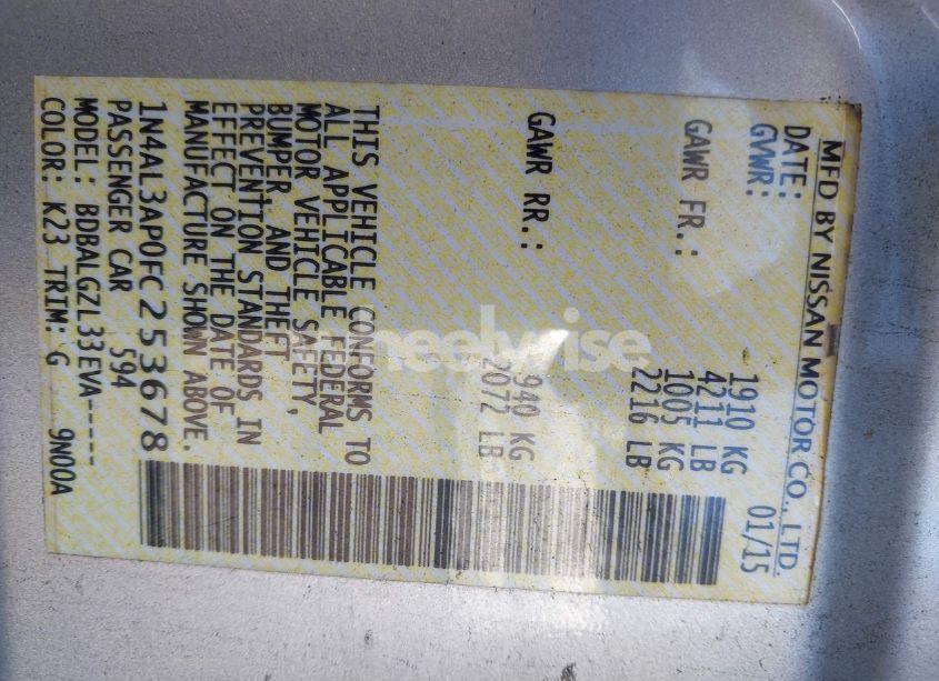 Photo 9 of 2015 Nissan Altima 2.5/2.5 S/2.5 SL/2.5 SV (VIN 1N4AL3AP0FC253678)