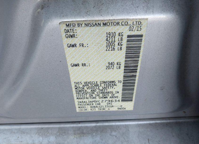 Photo 9 of 2015 Nissan Altima 2.5 S (VIN 1N4AL3AP0FC279634)