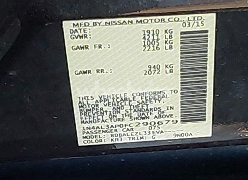 Photo 9 of 2015 Nissan Altima 2.5 S (VIN 1N4AL3AP0FC290679)