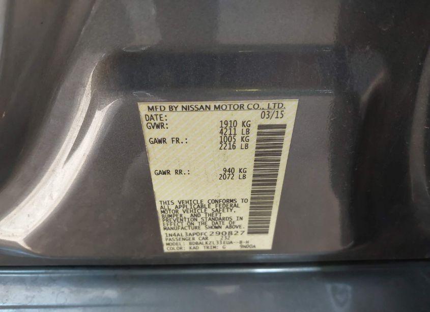 Photo 9 of 2015 Nissan Altima 2.5 SV (VIN 1N4AL3AP0FC290827)