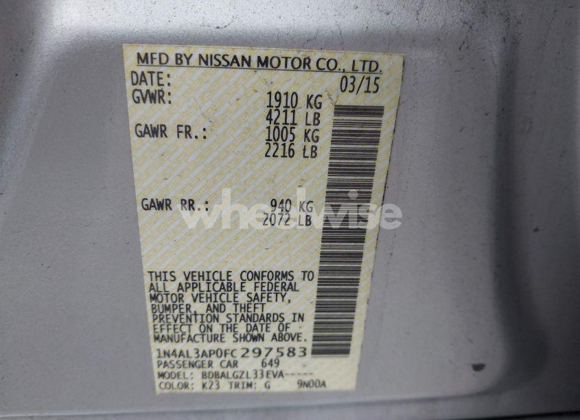 Photo 9 of 2015 Nissan Altima 2.5/2.5 S/2.5 SL/2.5 SV (VIN 1N4AL3AP0FC297583)