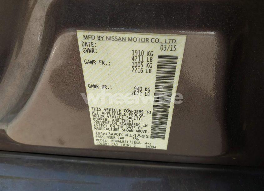 Photo 9 of 2015 Nissan Altima 2.5/2.5 S/2.5 SL/2.5 SV (VIN 1N4AL3AP0FC414885)