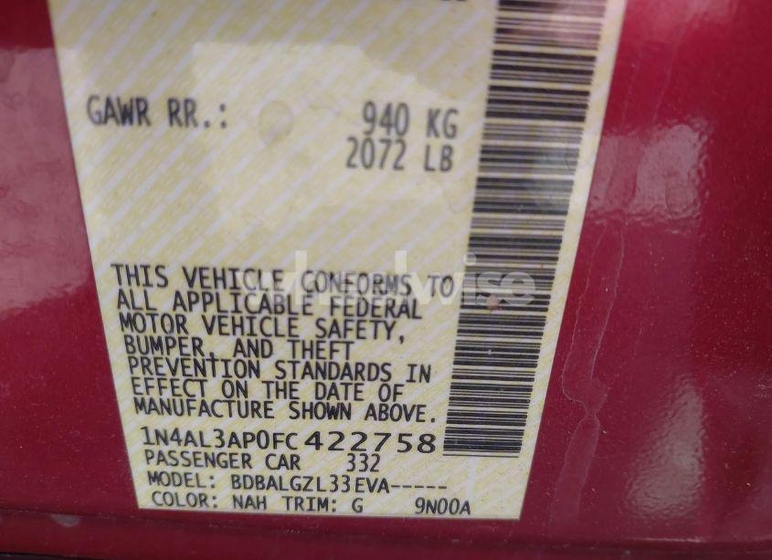 Photo 9 of 2015 Nissan Altima 2.5/2.5 S/2.5 SL/2.5 SV (VIN 1N4AL3AP0FC422758)