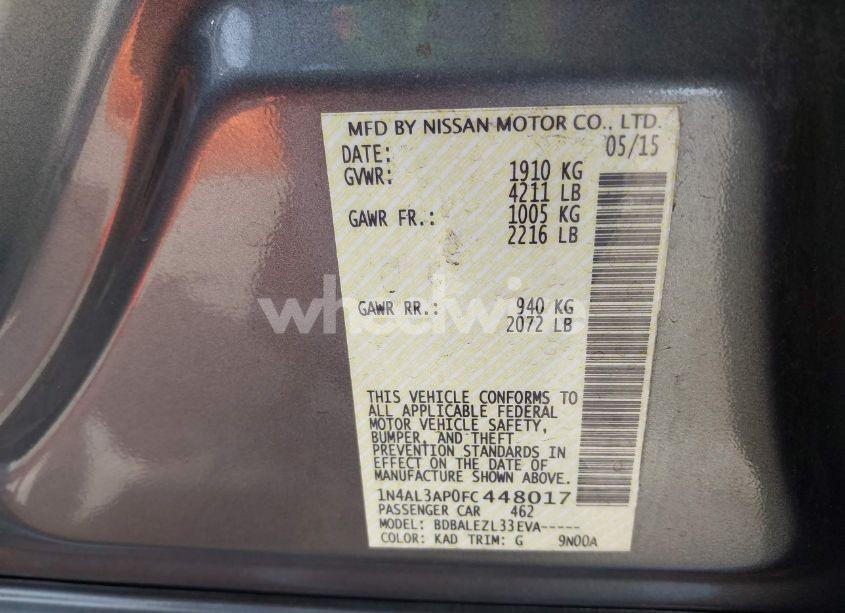 Photo 9 of 2015 Nissan Altima 2.5/2.5 S/2.5 SL/2.5 SV (VIN 1N4AL3AP0FC448017)